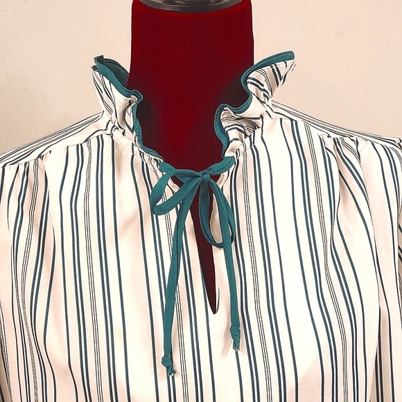 Teal Striped Blouse by alamode of california - Picture 3 of 7